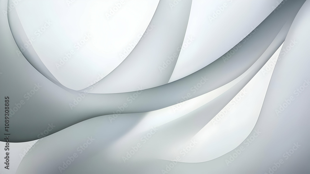 Poster abstract grayscale image featuring flowing, curved lines and soft shadows, creating a sense of movem