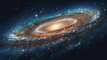 Fototapeta premium Cosmic galaxy spiral. Majestic spiral galaxy, swirling cosmic dust and stars. Represents vastness and wonder.