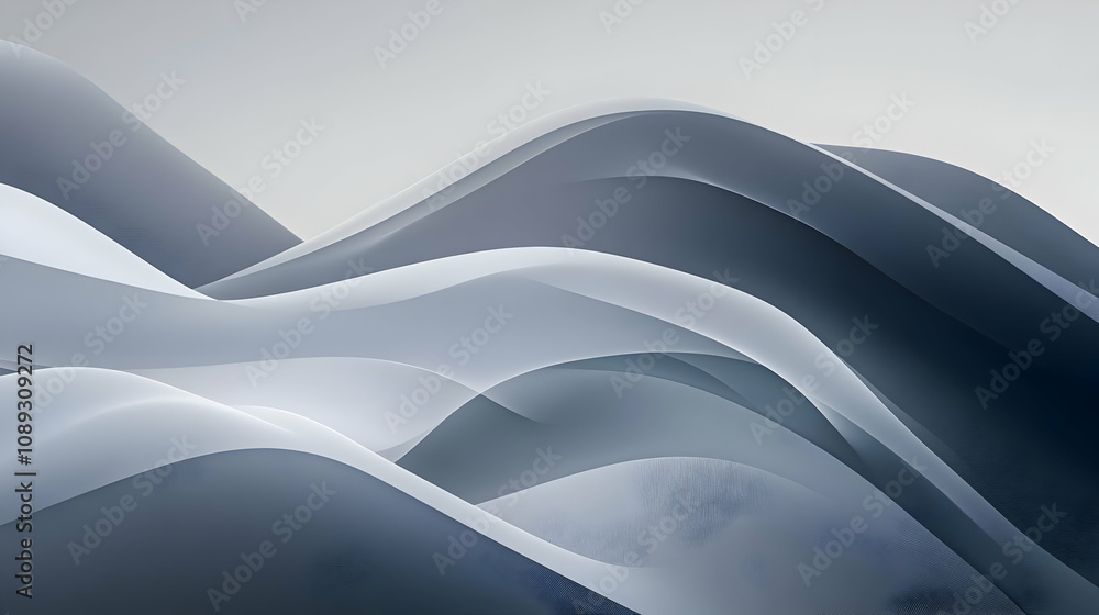 Poster abstract grayscale waves flowing smoothly, creating a serene and elegant background.