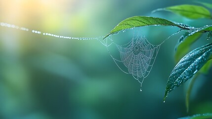 Delicate spider web glimmering in morning dew forest setting nature photography natural beauty
