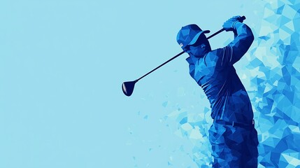 Geometric Golfer in Futuristic Blue Swing Motion Abstract Digital Art