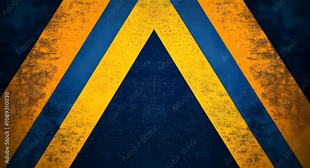 Poster abstract grunge background with diagonal yellow and blue stripes forming a triangle in the center. t