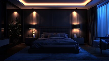Elegant and Cozy Modern Bedroom Interior Design with Stylish Decor, mockup, poster and Background