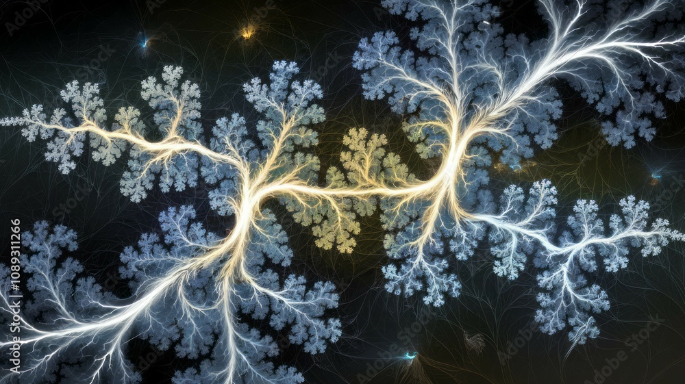 Aufkleber fractal lightning tree. abstract art depicting a luminous tree branch, symbolizing energy flow and i