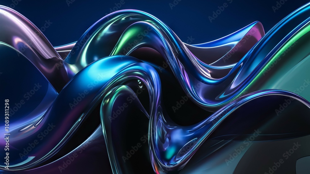 Aufkleber liquid abstract art. iridescent fluid forms create a mesmerizing visual. evokes feelings of flow, en