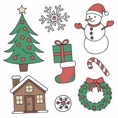 set of christmas elements