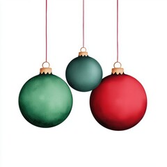 Three Christmas ornaments hanging from a string