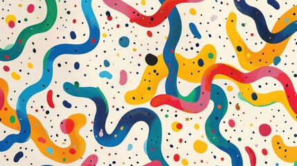 Abstract colorful wavy lines and dots pattern.