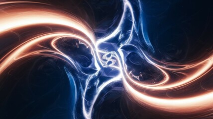 Fototapeta premium Energy flow abstract art. Vibrant blue and orange swirls depict cosmic energy, symbolizing duality and powerful forces.