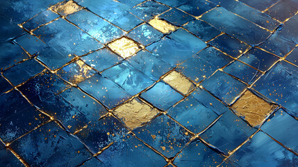 Intersecting Brush Strokes with Metallic Gold and Deep Blue Highlights