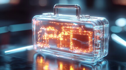 Innovative tech showcase transparent tool case modern studio digital art futuristic environment close-up view technology trends