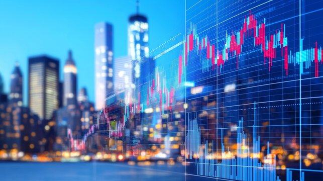 Market trends analysis new york city financial data visualization urban environment aerial view economic insights