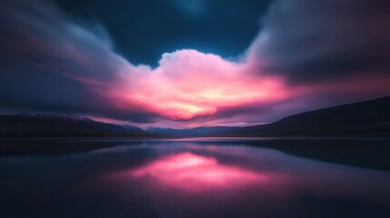 Fototapeta premium serene landscape at twilight with colorful reflections on water