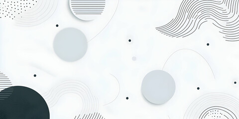 Abstract minimalist background with geometric shapes, lines, and dots in grayscale.