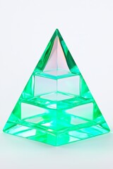 Contemporary glass pyramid sculpture art gallery display piece modern environment close-up view artistic concept for design inspiration