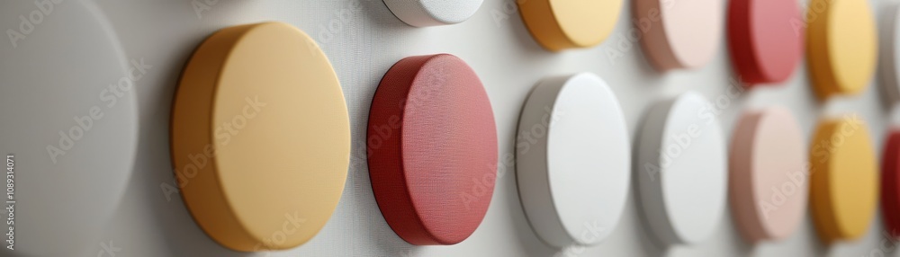 Aufkleber a colorful arrangement of round discs in various shades and textures, showcasing a blend of material