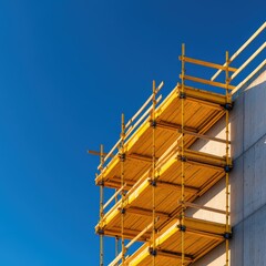 construction site with scaffolding and bright blue sky