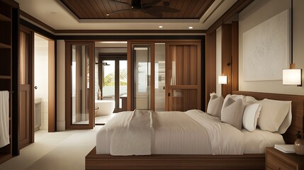 Fototapeta premium Elegant and Cozy Modern Bedroom Interior Design with Stylish Decor, mockup, poster and Background
