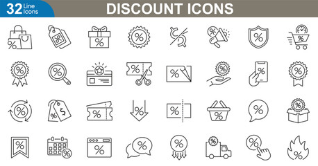Discount web icons set. Sale badge, price tag, special, product, symbol, deal and more. thin line icons vector illustration.