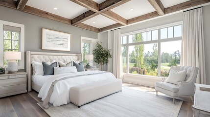 Fototapeta premium Elegant and Cozy Modern Bedroom Interior Design with Stylish Decor, mockup, poster and Background