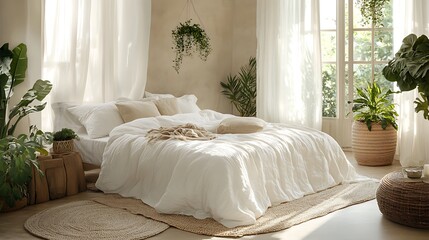 Elegant and Cozy Modern Bedroom Interior Design with Stylish Decor, mockup, poster and Background