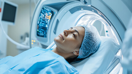 Patient undergoing CT scan in a modern medical facility during the day