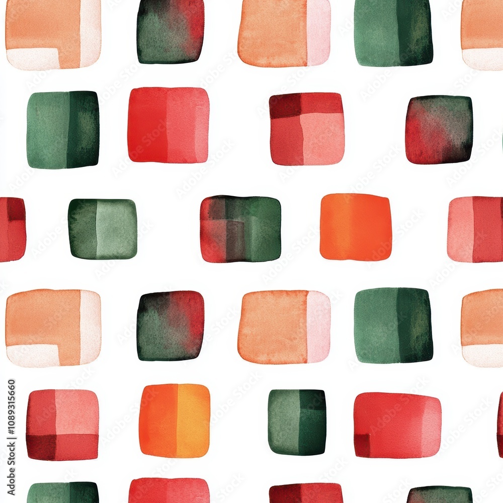 Poster a colorful pattern of squares and rectangles in various shades of red, green