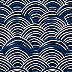 seamless background concept. A stylized pattern of overlapping arches in navy blue and white, reminiscent of traditional Japanese wave motifs.