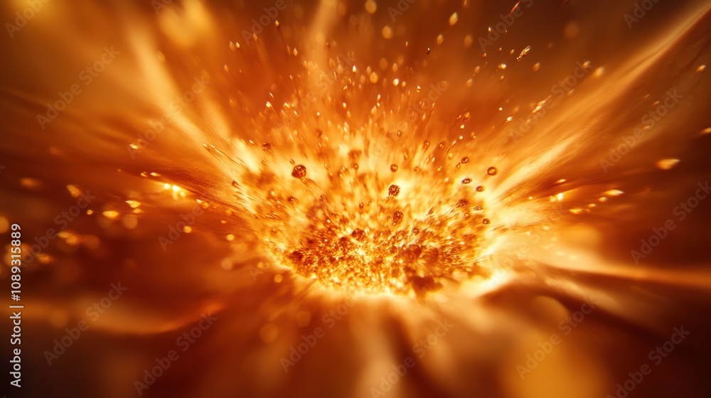 Poster abstract explosion of golden particles creating a dynamic visual effect