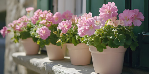 Fototapeta premium Gerânios em vaso na janela