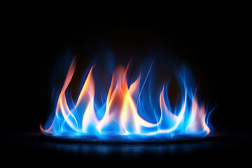 Blue and orange flames dancing against a dark background