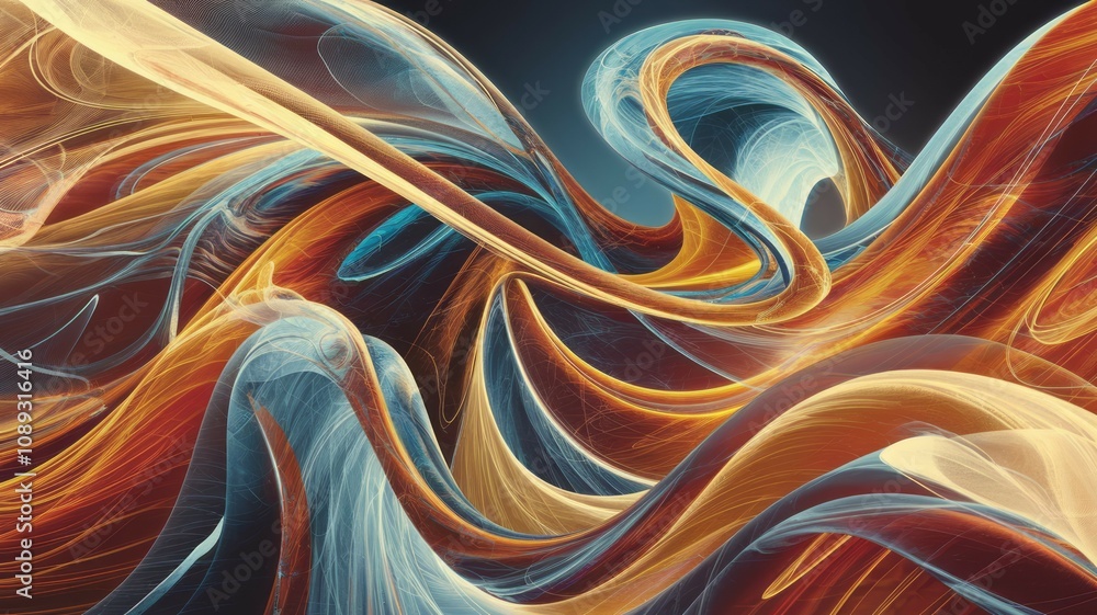 Poster abstract flowing forms. vivid swirls of color evoke movement and energy, symbolizing fluidity and dy