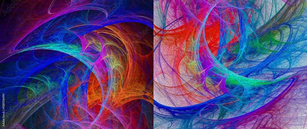Aufkleber colorful abstract dynamic background. a bright web of rainbow arcs and swirls. two backgrounds in on