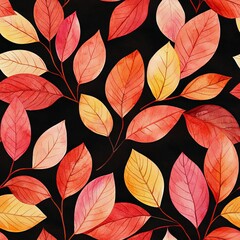 Obraz premium seamless background concept. A vibrant pattern of autumn leaves in shades of red, orange, and yellow set against a dark background, creating a visually striking contrast.