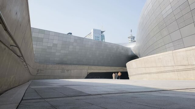 Time lapse footage of the crowd in Dongdaemun design plaza, The most famous tourist attraction in Seoul, South Korea.