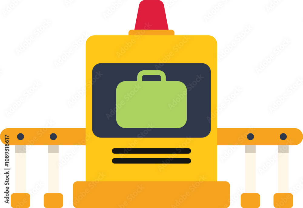 Poster security system with a green allowed symbol on its display, allowing a suitcase to pass the control