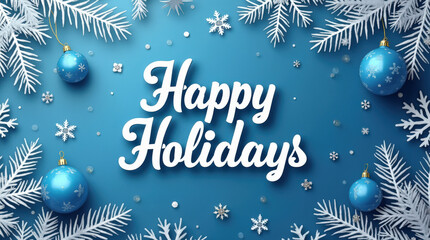 Elegant Blue and White Christmas and Happy Holidays Stock Image with Winter Themes, Snowflakes, and Festive Designs