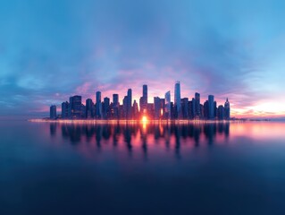 Fototapeta premium stunning skyline reflection during sunset with vibrant colors