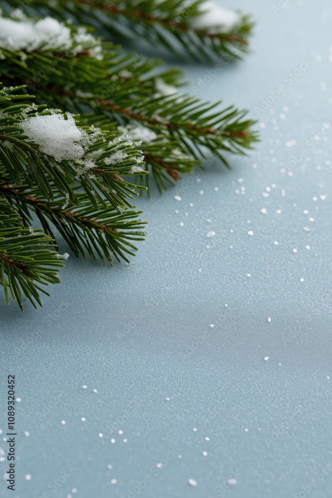 Poster a pine tree with snow on it is the main focus of the image. the snow on the tree branches creates a 