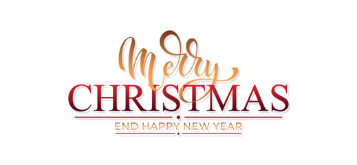 Merry Christmas and Happy New Year hand lettering calligraphy. Vector holiday illustration element. Typographic element for congratulations.