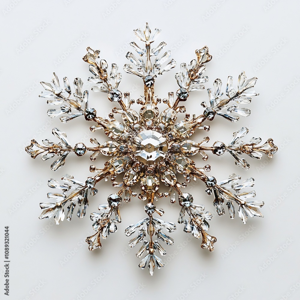 Poster a photography of a captivating glittering snowflake ornament isolated against a pristine white backg