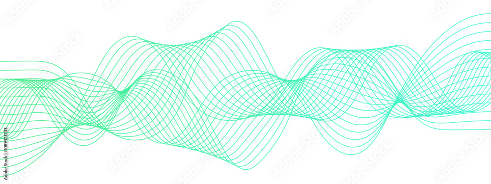 Poster Abstract colourful glowing frequency sound wave with curved lines. Curved, wavy lines create a futuristic motion. concept business presentation, Brochure, Flyer, Science, Technology.