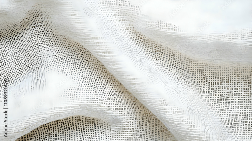 Poster abstract white fabric texture with grid pattern, draped and flowing.