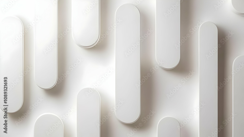 Poster abstract white geometric background with rounded shapes and subtle shadows, creating a minimalist an