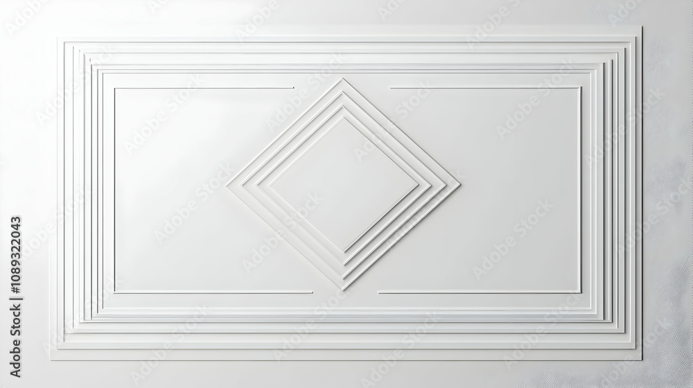 Poster abstract white geometric panel with layered square and diamond shapes, creating a modern and elegant