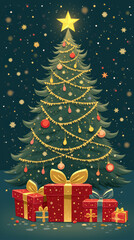 Elegant Merry Christmas and Happy Holidays Image with Christmas Trees, Festive Decorations, and Seasonal Greetings - Perfect for Cards and Winter Celebrations