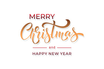 Merry Christmas and Happy New Year hand lettering calligraphy. Vector holiday illustration element. Typographic element for congratulations.