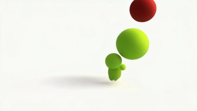 A green ball with a red ball inside of it. The image is of a cartoonish, abstract design