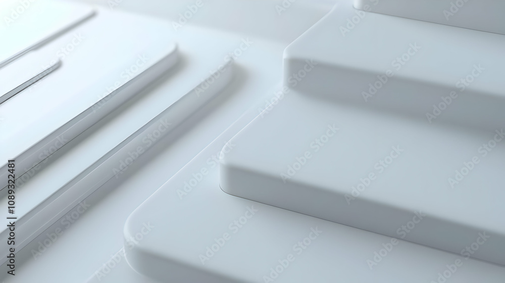 Poster abstract white geometric shapes creating a modern, minimalist design. clean lines and subtle shadows
