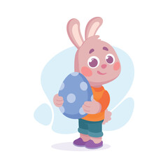 Cute Rabbit Animal Character Stand with Egg Shell Vector Illustration